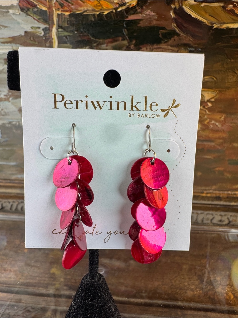 0477-periwinkle‎ by Barlow Pink Polished Hot Pink Shell Cascade Earrings